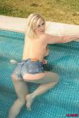 Robyn Lambert White Top And Denim Shorts In The Pool 16vll8xv16