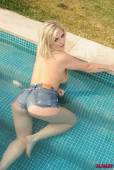 Robyn Lambert White Top And Denim Shorts In The Pool b6vll9czri